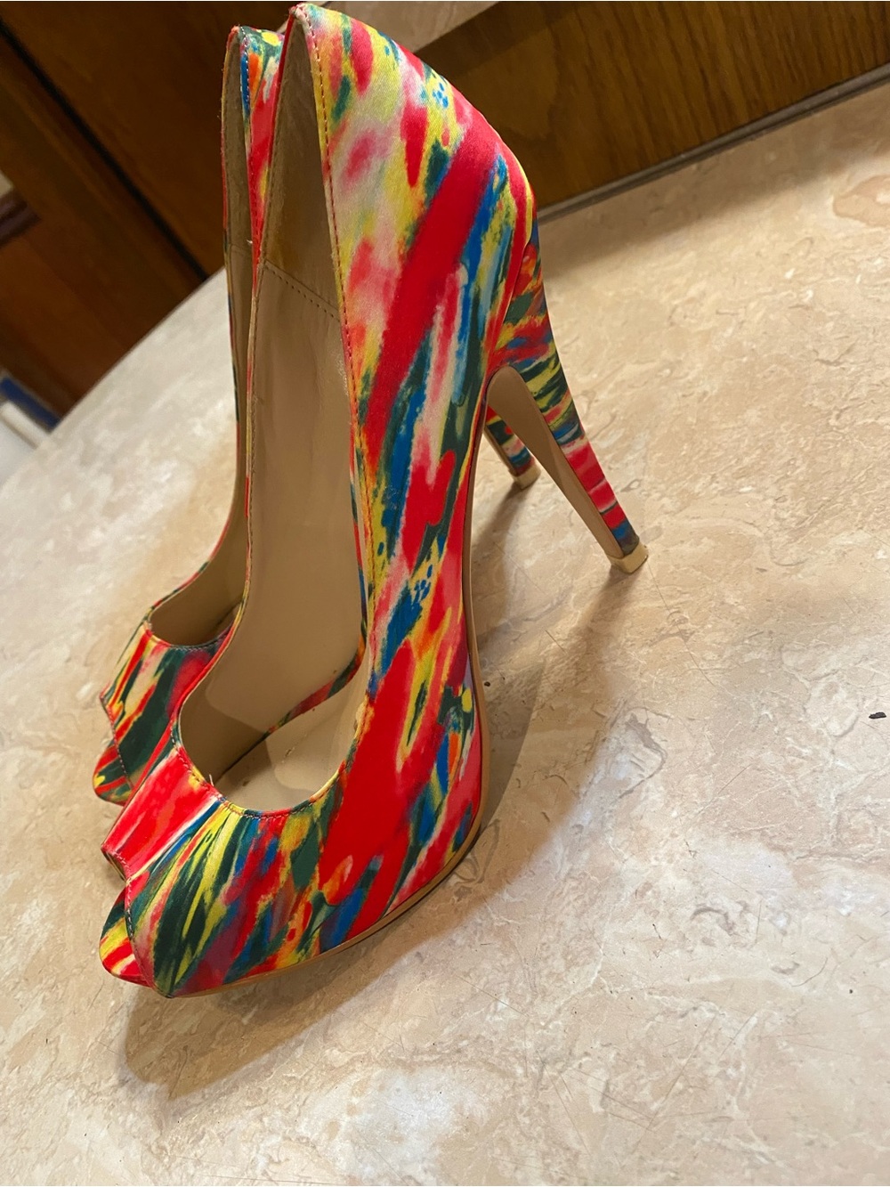 Call It Spring Red Multicolor Open-Toe Pumps - Picture 3 of 7